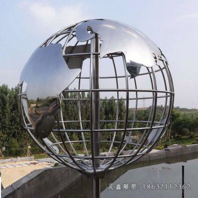 不锈钢户外镜面地球仪雕塑 