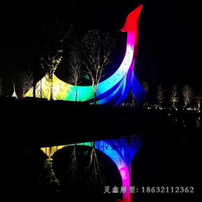 不锈钢发光抽象凤凰雕塑