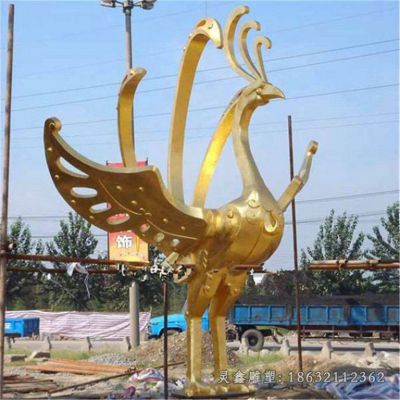 不锈钢凤凰飞翔动物雕塑 