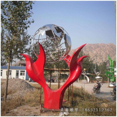 不锈钢镂空地球仪城市雕塑
