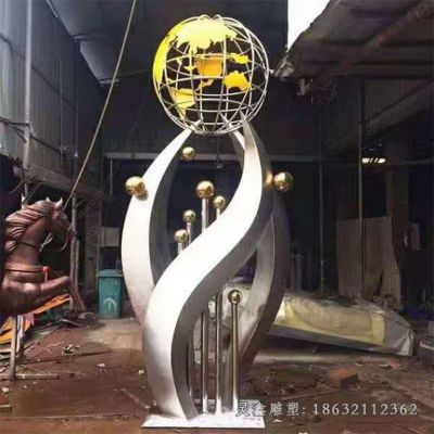 不锈钢户外地球仪景观雕塑 