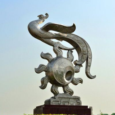不锈钢镜面凤凰动物雕塑 