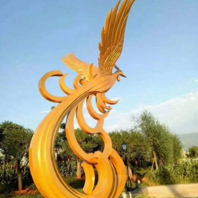 不锈钢金凤凰标志动物雕塑 