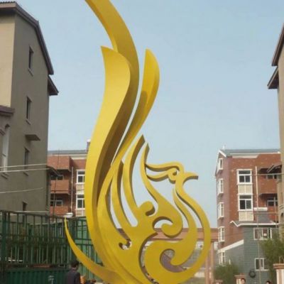 不锈钢金色凤凰景观雕塑