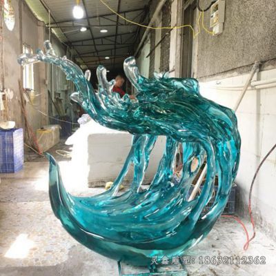 不锈钢蓝色海浪景观雕塑 