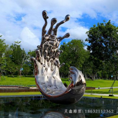 不锈钢海浪镜面标志雕塑 