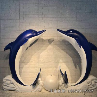 不锈钢情侣海豚动物雕塑 