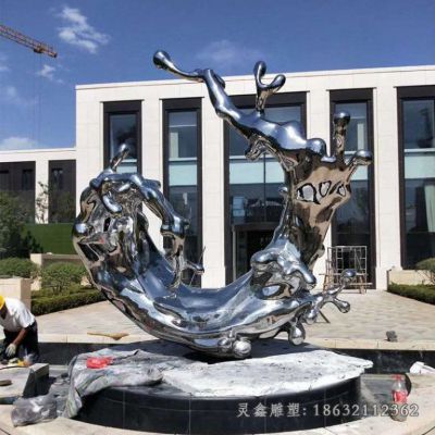 不锈钢企业海浪雕塑 