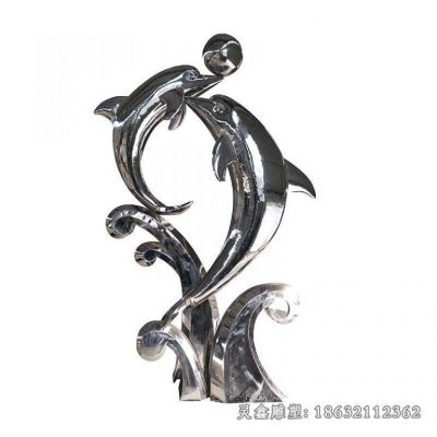不锈钢海豚戏球雕塑
