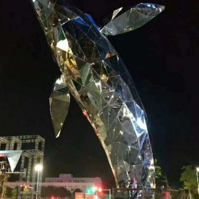 不锈钢镜面海豚雕塑 