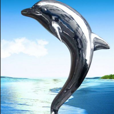 不锈钢几何海豚雕塑