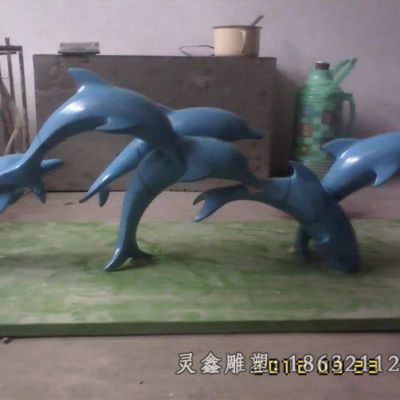 不锈钢蓝色海豚景观雕塑 