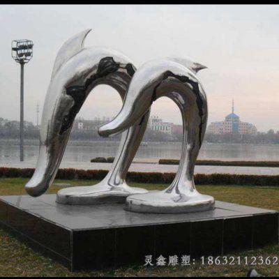 不锈钢情侣海豚文化雕塑