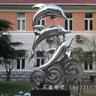 不锈钢镜面海豚动物雕塑 