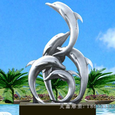 不锈钢海豚玩耍景观雕塑 
