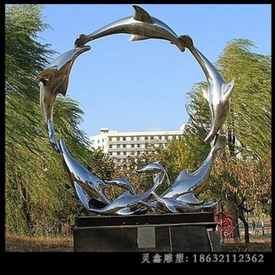 不锈钢海豚镜面动物雕塑 