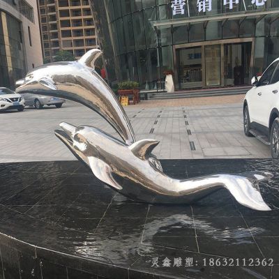 不锈钢海豚玩耍景观雕塑 