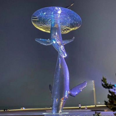 不锈钢发光海豚景观雕塑