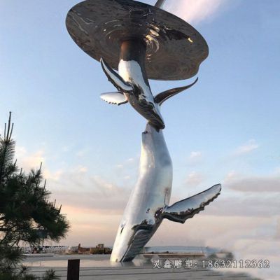不锈钢几何海豚雕塑