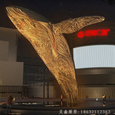 不锈钢金色海豚动物雕塑 