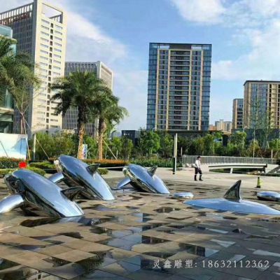 不锈钢广场海豚雕塑