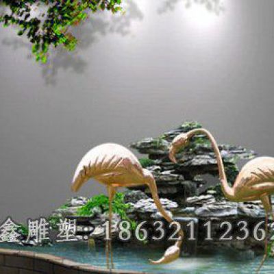 不锈钢金色火烈鸟雕塑 