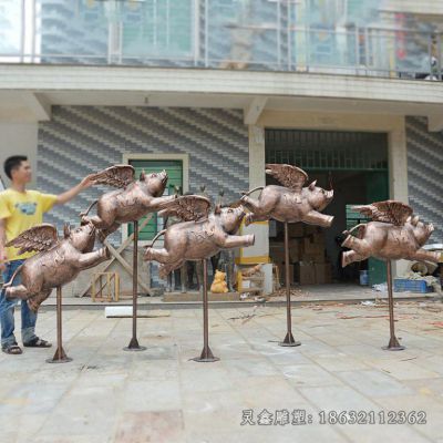 简约时尚飞猪动物铜雕 