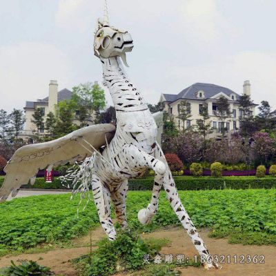不锈钢飞马抽象动物雕塑 