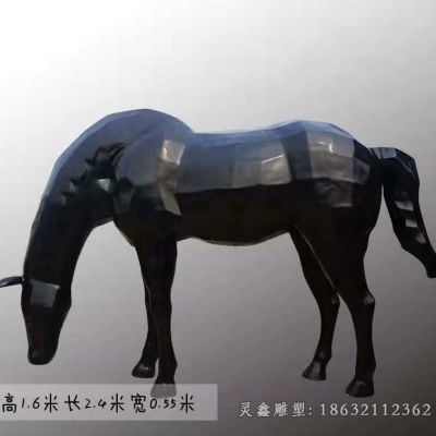 不锈钢黑马动物景观雕塑
