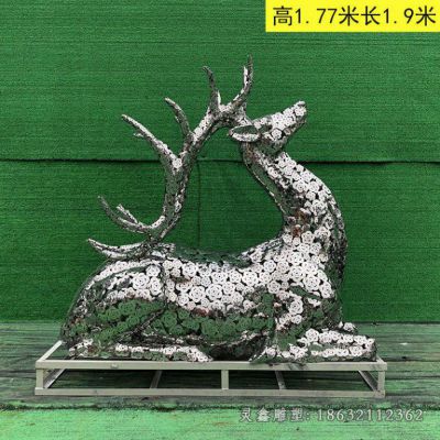 不锈钢抬头梅花鹿雕塑 