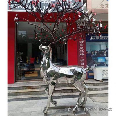 不锈钢梅花鹿几何雕塑 