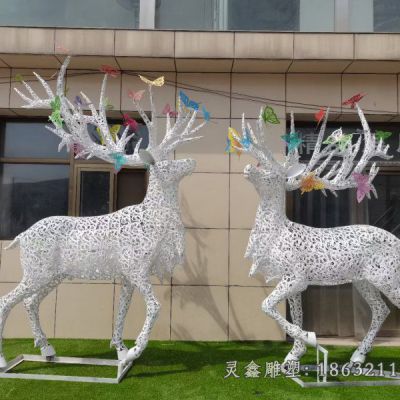 不锈钢情侣鹿景观雕塑