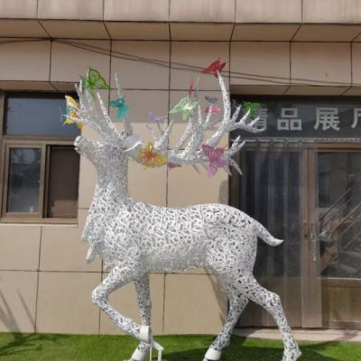 不锈钢回头鹿动物雕塑 