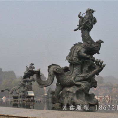 飞龙冲天景观铜雕