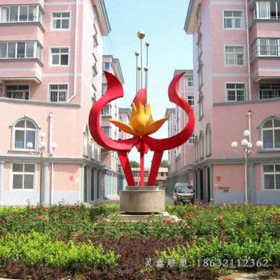 不锈钢校园花朵绽放雕塑 
