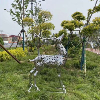 镂空花朵鹿不锈钢雕塑